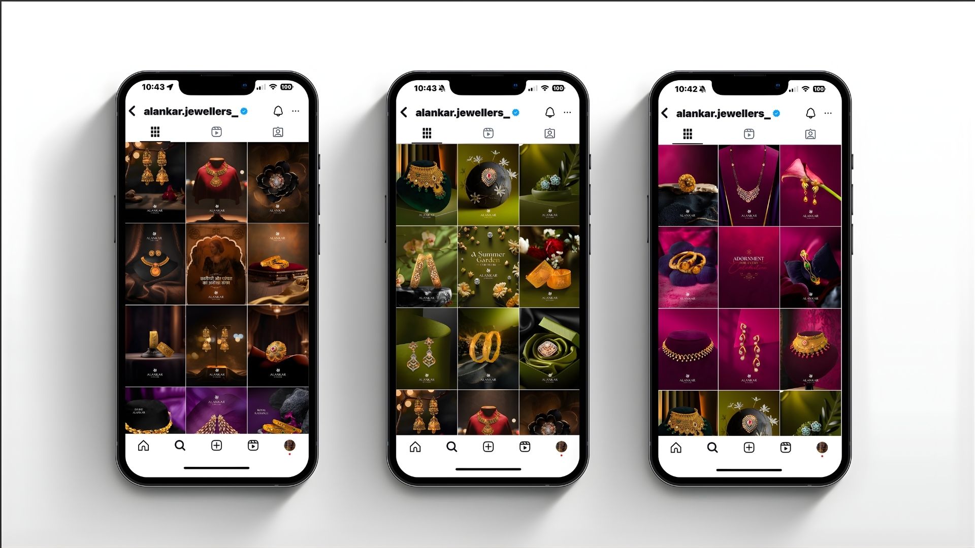 Jewellery feed planning reference showing a curated social media layout
