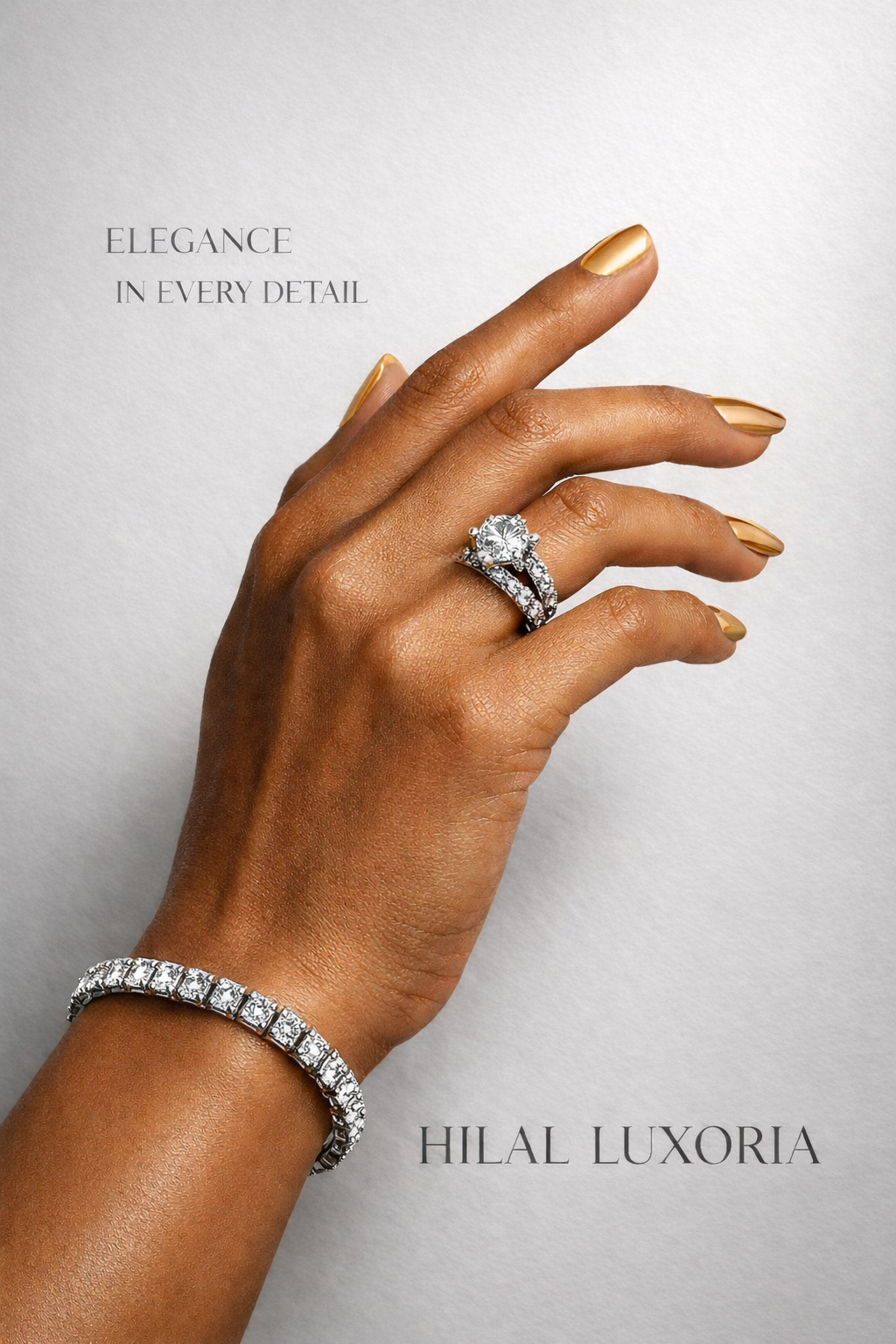 Ring and bracelet photographed with editorial hand styling